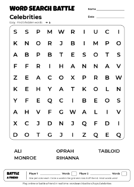 Printable Celebrities Word Search