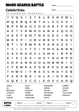 Printable Celebrities Word Search