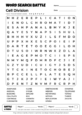 Printable Cell Division Word Search Preview