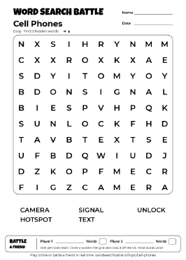 Printable Cell Phones Word Search