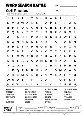 Printable Cell Phones Word Search