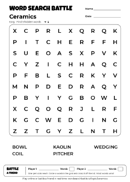 Printable Ceramics Word Search