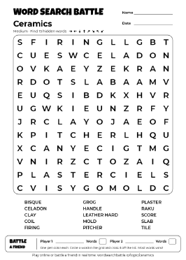 Printable Ceramics Word Search