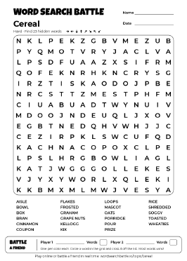 Printable Hard Cereal Word Search