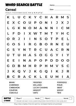 Printable Medium Cereal Word Search