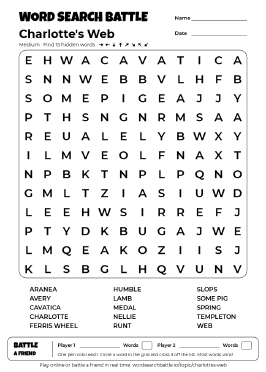 Printable Charlotte's Web Word Search