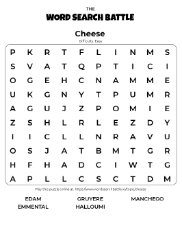 Printable Cheese Word Search
