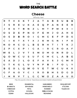 Printable Cheese Word Search