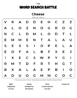 Printable Cheese Word Search Preview