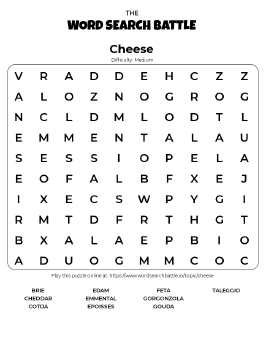 Printable Cheese Word Search