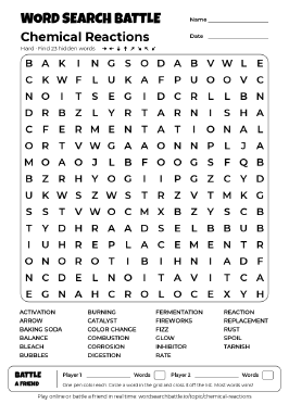 Printable Chemical Reactions Word Search Preview