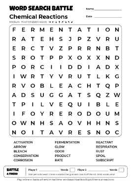 Printable Chemical Reactions Word Search
