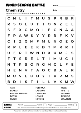 Printable Chemistry Word Search