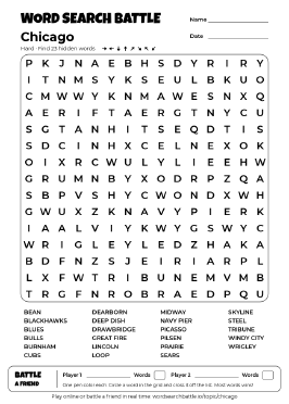 Printable Chicago Word Search