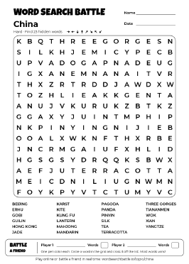 Printable China Word Search