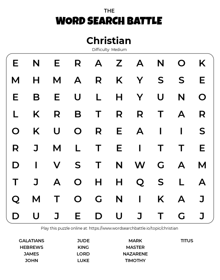 printable christian word search