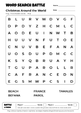 Printable Christmas Around the World Word Search