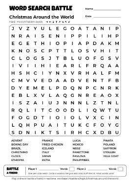 Printable Christmas Around the World Word Search