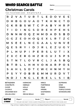 Printable Christmas Carols Word Search