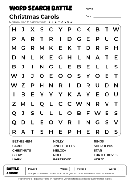 Printable Christmas Carols Word Search