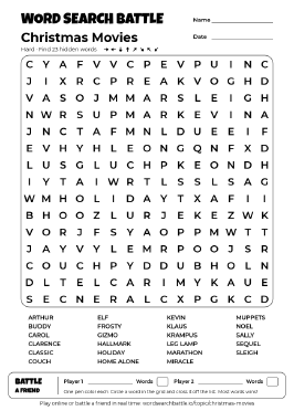 Printable Christmas Movies Word Search