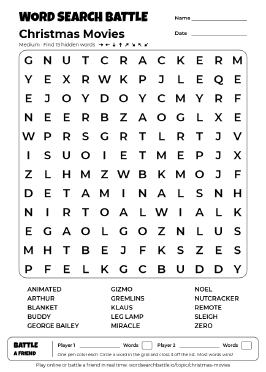 Printable Christmas Movies Word Search