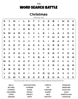 Printable Hard Christmas Word Search