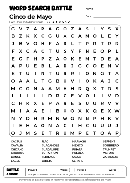 Printable Cinco de Mayo Word Search