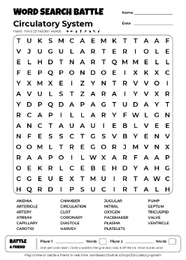 Printable Hard Circulatory System Word Search