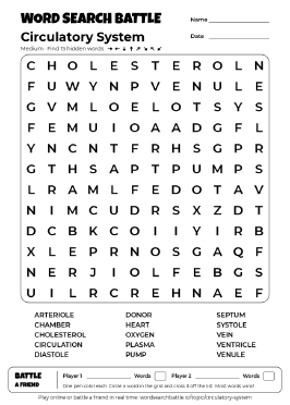 Printable Medium Circulatory System Word Search