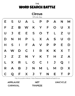 Printable Easy Circus Word Search