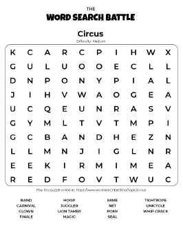 Printable Circus Word Search