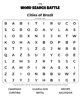 Printable Cities of Brazil Word Search