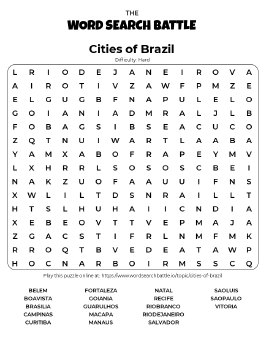 Printable Cities of Brazil Word Search Preview