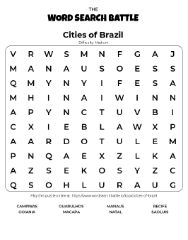 Printable Cities of Brazil Word Search