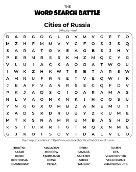Printable Cities of Russia Word Search Preview