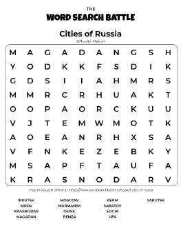 Printable Cities of Russia Word Search