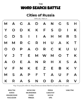 Printable Cities of Russia Word Search Printable Cities of Russia Word Search
