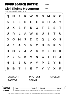 Printable Civil Rights Movement Word Search