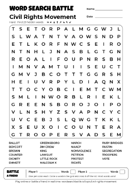 Printable Civil Rights Movement Word Search