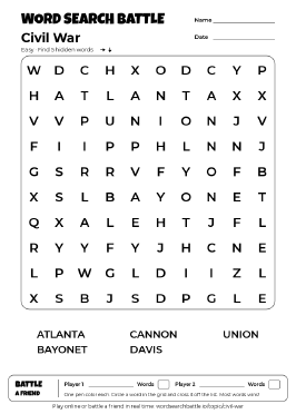 Printable Civil War Word Search