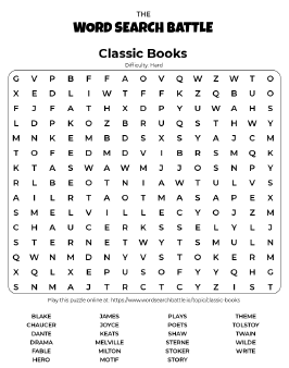 Printable Classic Books Word Search