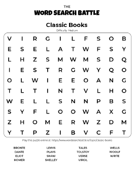 Printable Classic Books Word Search