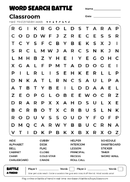 Printable Hard Classroom Word Search