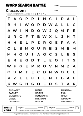 Printable Medium Classroom Word Search