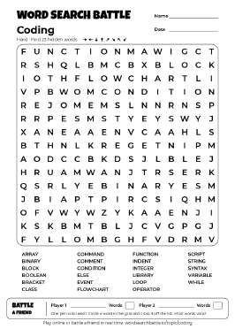 Printable Coding Word Search