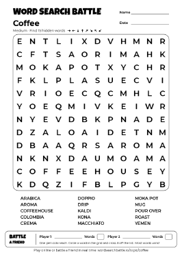 Printable Coffee Word Search