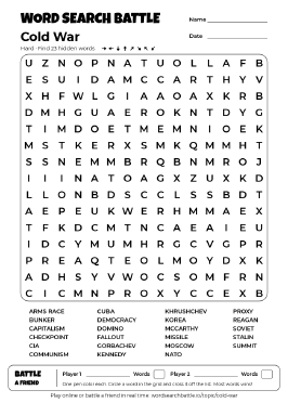 Printable Hard Cold War Word Search