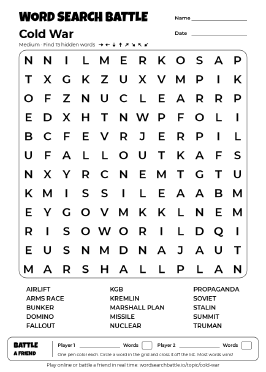 Printable Medium Cold War Word Search