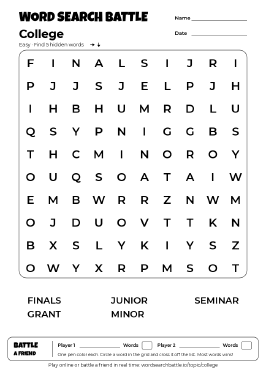 Printable Easy College Word Search